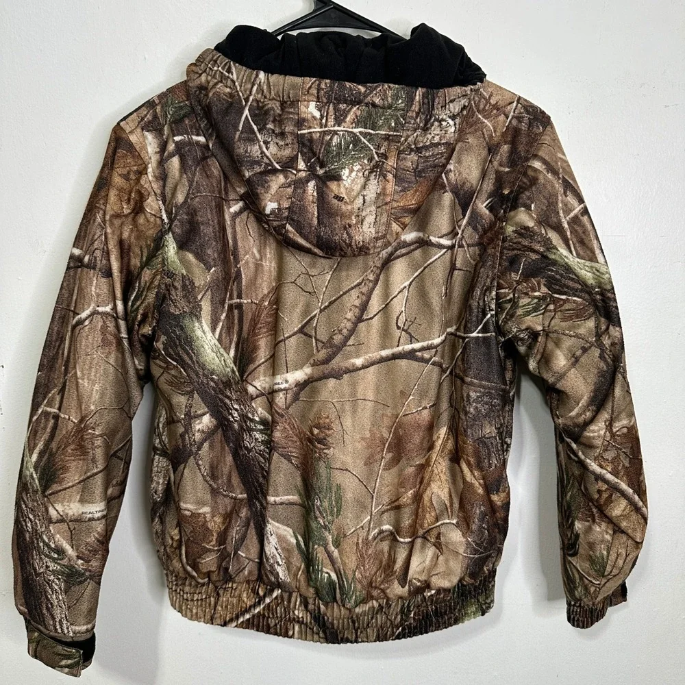 Field & Stream Youth Medium Realtree Camo Hooded Insulated Jacket Brown Bomber